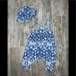 Angel Dear muslin romper and sun hat.